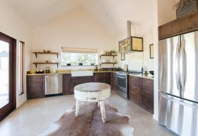 Brass Kitchen Counters at the BOHO Cottage in Vintage Round Top