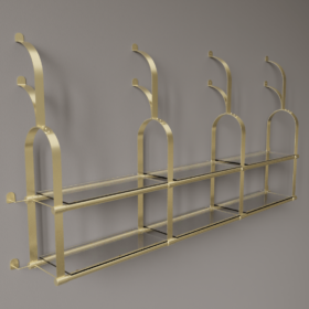 Custom Wall-Mount Brass and Glass Shelves