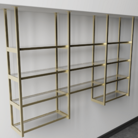 Custom Brass and Glass Hanging Bar Shelves