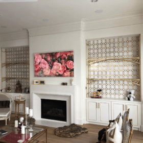 Fitted Living Room Brass and Glass Shelves