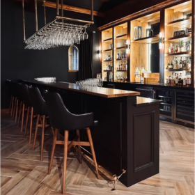 Custom Brass Hanging Glass Rack and Brass Foot Rail
